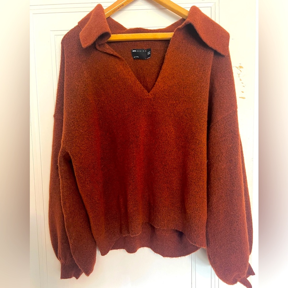 Rust colored knit with oversized collar